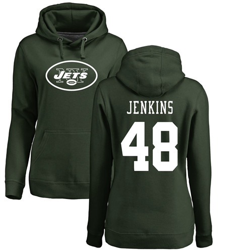 New York Jets Green Women Jordan Jenkins Name and Number Logo NFL Football #48 Pullover Hoodie Sweatshirts->women nfl jersey->Women Jersey